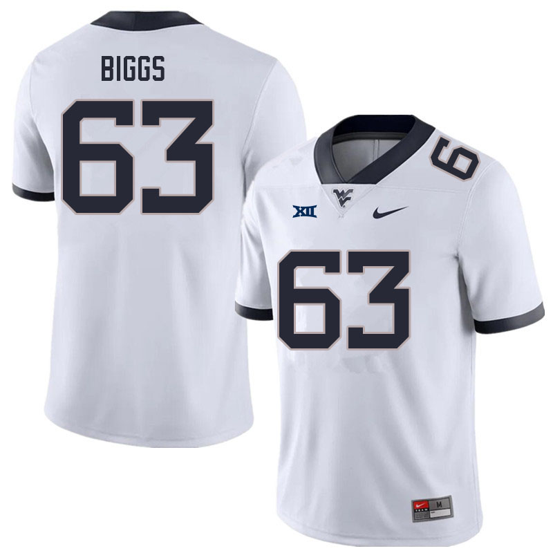 NCAA Men's Bryce Biggs West Virginia Mountaineers White #63 Nike Stitched Football College Authentic Jersey NX23L41YS